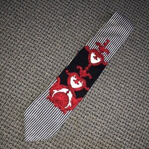 Striped Silk Tie with Red Baroque Embroidery